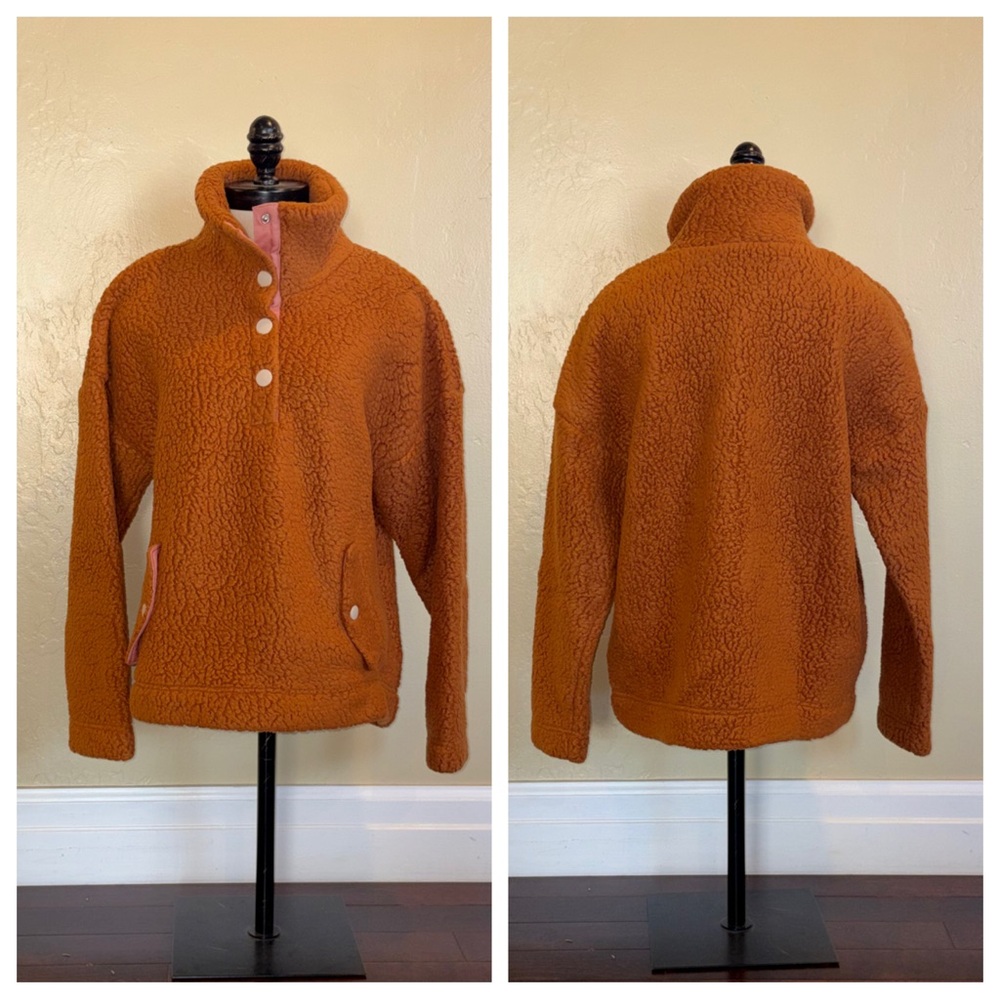 J Crew Snap-Collar Sherpa Sweatshirt in Polartec® Vintage Fleece Adobe Size Med